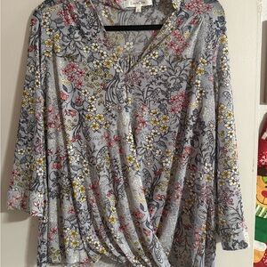 Eden & Olivia Floral V-Neck Blouse -  and Multicolor